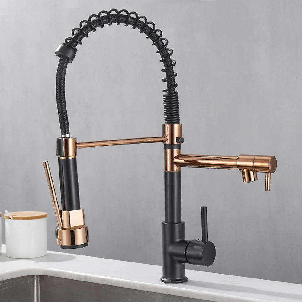 Generic Black Rose Gold Kitchen Faucet Nickel Brushed Spring Pull Down