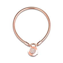 MOMENTS Smooth Bracelet with Signature Clasp For Woman DIY Jewelry Making Rose Gold Bracelets Fit Charms & Beads