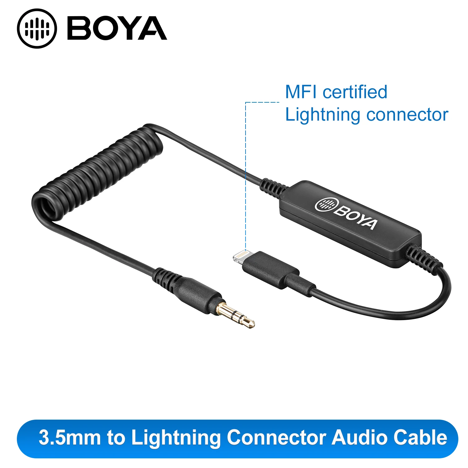 Фото BOYA 35C-L 3 5 мм TRS к Lightning для телефона аудио кабель самозаряжающиеся микрофоны с