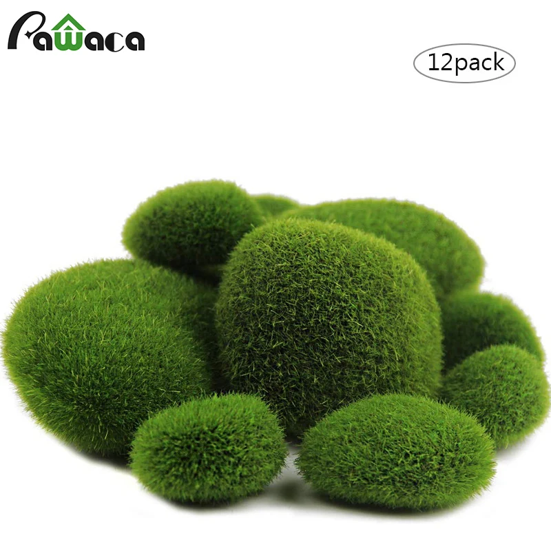 

12pcs Artificial Moss Rocks Decorative Faux Fake Moss Covered Stones Green Moss Balls Landscape Garden Home Decoration 3 Size