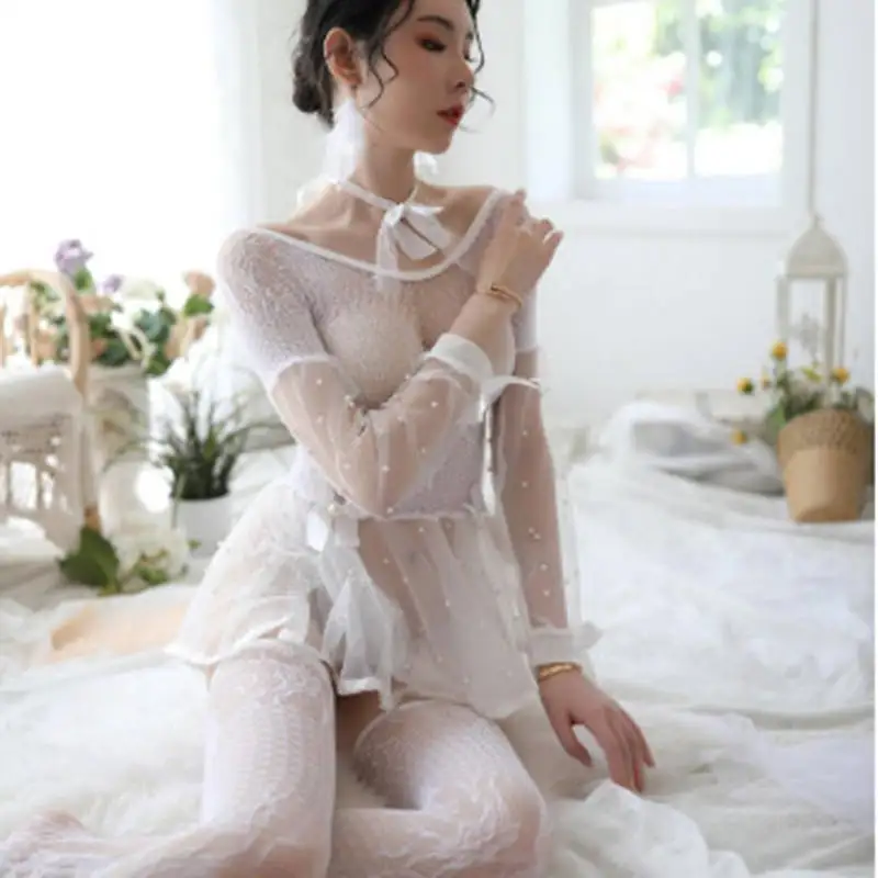 Sexy Lingerie Long-Sleeved Three-Dimensional Flower Decoration, Hollow Uniform Temptation Women's Short Skirt Pajamas Mesh Suit
Sexy Lingerie Long-Sleeved Three-Dimensional Flower Decoration, Hollow Uniform Temptation Women's Short Skirt Pajamas Mesh Suit