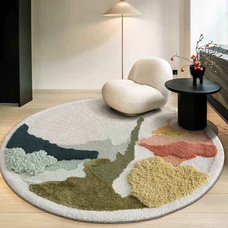 Nordic style abstract patten 3D pattern handmade 60% wool rug, pastoral style round shaped decoration art carpet 
Nordic style abstract patten 3D pattern handmade 60% wool rug, pastoral style round shaped decoration art carpet