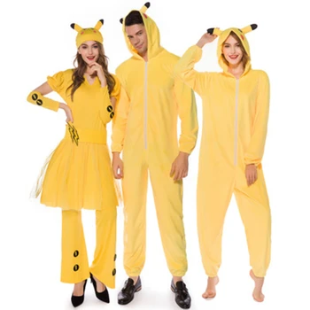 Unisex Yellow Cartoon Pokemon Pikachu Couple Matching Halloween Cosplay Costume Jumpsuit Onepiece Kigurumi for Women Men Adult 
Unisex Yellow Cartoon Pokemon Pikachu Couple Matching Halloween Cosplay Costume Jumpsuit Onepiece Kigurumi for Women Men Adult