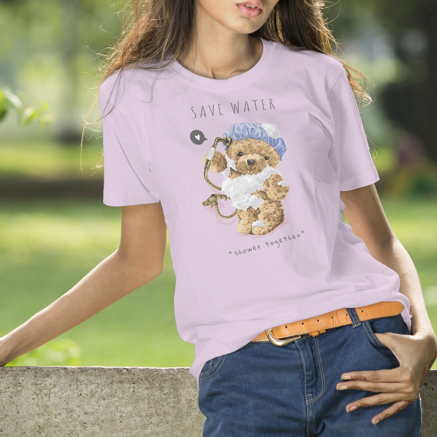 BLINGPAW Teddy Bear Save Water Shower Together Letter Print T-shirt White Cotton Women Top&Tees Summer Custom Tee Shirts
BLINGPAW Teddy Bear Save Water Shower Together Letter Print T-shirt White Cotton Women Top&Tees Summer Custom Tee Shirts
