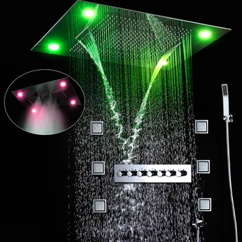 LED Shower Large Rain Waterfall Multifunctions Shower Panel Set Thermostatic High Flow Diverter Valve 6 Functions Body jets
LED Shower Large Rain Waterfall Multifunctions Shower Panel Set Thermostatic High Flow Diverter Valve 6 Functions Body jets