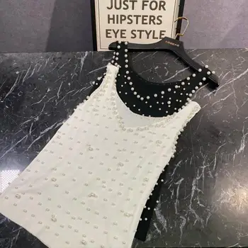 New red same model 2020 summer full length handmade pearl design elastic slim design knitted suspender vest
New red same model 2020 summer full length handmade pearl design elastic slim design knitted suspender vest
