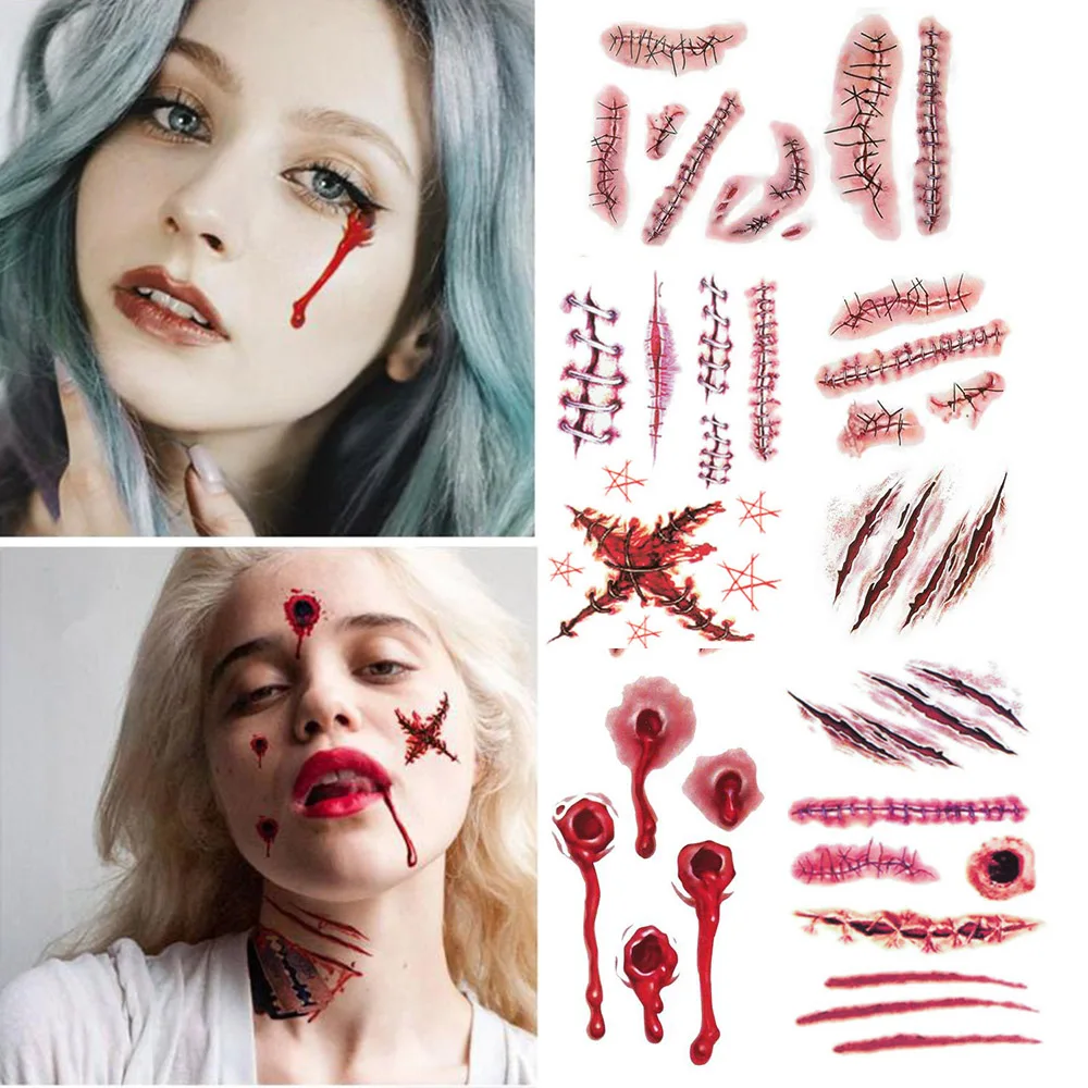 Halloween Zombie Scars Tattoos With Fake Scab Bloody Makeup Halloween Decoration Wound Scary Blood Injury Sticker
Halloween Zombie Scars Tattoos With Fake Scab Bloody Makeup Halloween Decoration Wound Scary Blood Injury Sticker