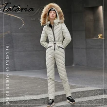 Alta qualidade mulheres inverno quente longo casaco feminino com capuz de uma peça macacão outwear ternos de esqui das mulheres para baixo algodão fatos de treino(China)