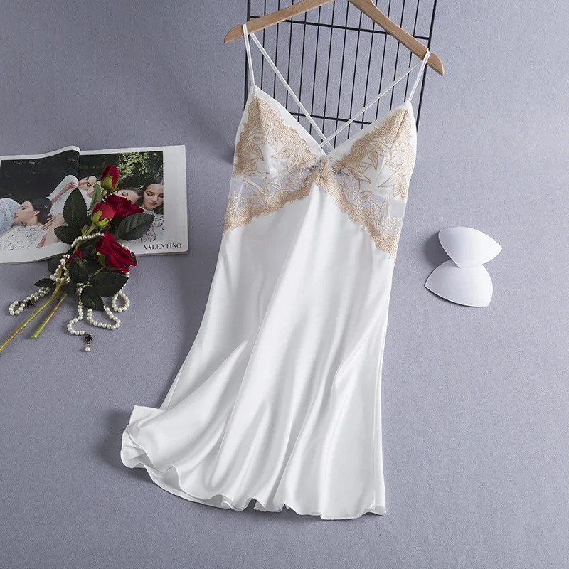 Летняя новая Пижама, короткая черная ночная рубашка, Женская Повседневная Домашняя одежда, интимное белье, атласная кружевная ночная рубашка в стиле пэчворк 
Летняя новая Пижама, короткая черная ночная рубашка, Женская Повседневная Домашняя одежда, интимное белье, атласная кружевная ночная рубашка в стиле пэчворк