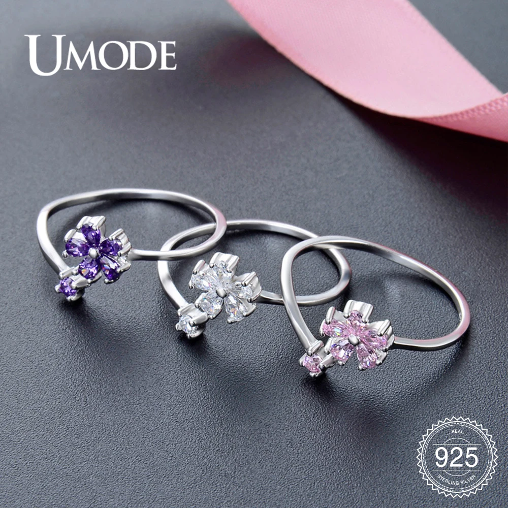 UMODE New 925 Sterling Silver Flower CZ Open Bypass Rings for Women Silver Clear Purple Pink Zircon Crystal Jewelry Gift ULR0825
UMODE New 925 Sterling Silver Flower CZ Open Bypass Rings for Women Silver Clear Purple Pink Zircon Crystal Jewelry Gift ULR0825