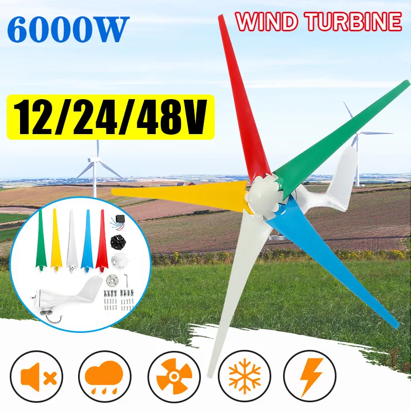6000W 12/24/48V AC Permanent Wind Turbines Generator 5-Nylon Blades Household Power Generator w/Controller for Solar Streetlight
6000W 12/24/48V AC Permanent Wind Turbines Generator 5-Nylon Blades Household Power Generator w/Controller for Solar Streetlight