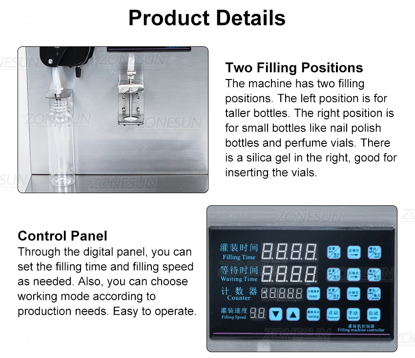 ZONESUN ZS-NP1 Automatic Thick Liquid Filling Machine Oil Honey Nail Polish Gel Lip Gloss Water Beverage Bottle Filler