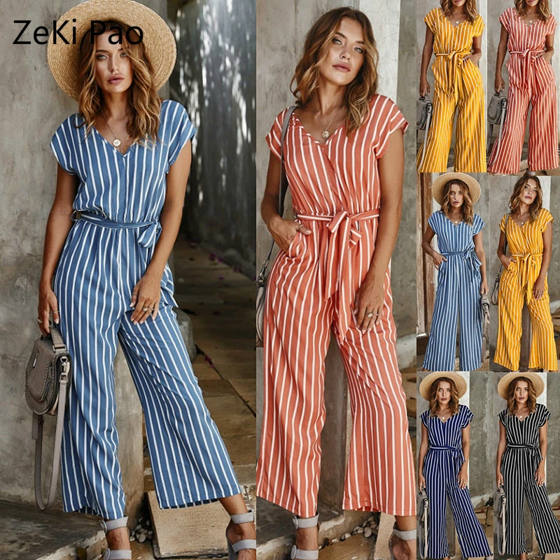 2020 Spring and Summer Casual Jumpsuit Striped Printed V-neck Lace-up Sexy Jumpsuit Elegant Fashion Temperament Commuter Women
2020 Spring and Summer Casual Jumpsuit Striped Printed V-neck Lace-up Sexy Jumpsuit Elegant Fashion Temperament Commuter Women