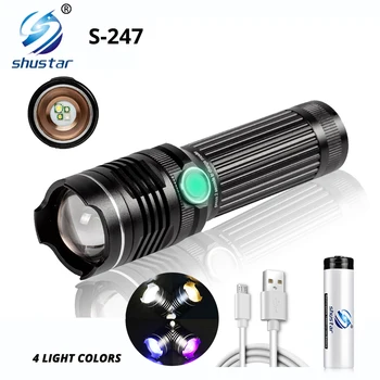 Rechargeable LED Flashlight With 4 Core P50 and 4 Colors LED Chip Use 18650/26650 battery Use 18650/26650 3 Lighting modes
Rechargeable LED Flashlight With 4 Core P50 and 4 Colors LED Chip Use 18650/26650 battery Use 18650/26650 3 Lighting modes