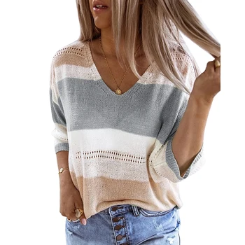 Women Fashion Ribbed Knit Tunic Casual Long Sleeve Color Block Striped Loose Fit Hollow Out Tio V Neck Sweater
Women Fashion Ribbed Knit Tunic Casual Long Sleeve Color Block Striped Loose Fit Hollow Out Tio V Neck Sweater