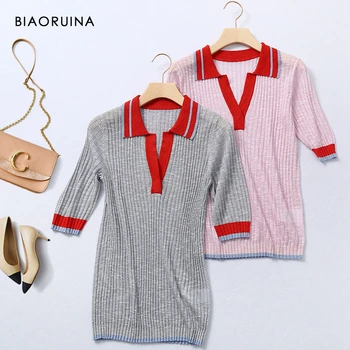 BIAORUINA Women's Freshing Breathable Contrasting Color V-neck Vertical Stripes Comfortable Short-sleeved Knitted T-shirt
BIAORUINA Women's Freshing Breathable Contrasting Color V-neck Vertical Stripes Comfortable Short-sleeved Knitted T-shirt