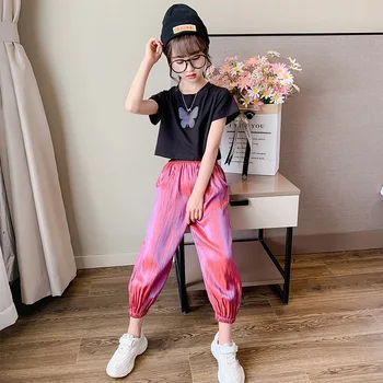 Children Clothes Girls Summer Outfits Kids Luminous Butterfly Pattern Decoration Short T-shirt+Bright Silk Pants 2pcs Girl Set 
Children Clothes Girls Summer Outfits Kids Luminous Butterfly Pattern Decoration Short T-shirt+Bright Silk Pants 2pcs Girl Set