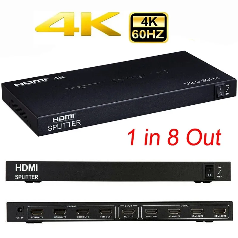 Фото 4K 60 Гц 1x8 HDMI сплиттер 1 в 2 4 6 8 выход 1x2 1x4 0 видео конвертер 1080P для PS4 ПК DVD к ТВ