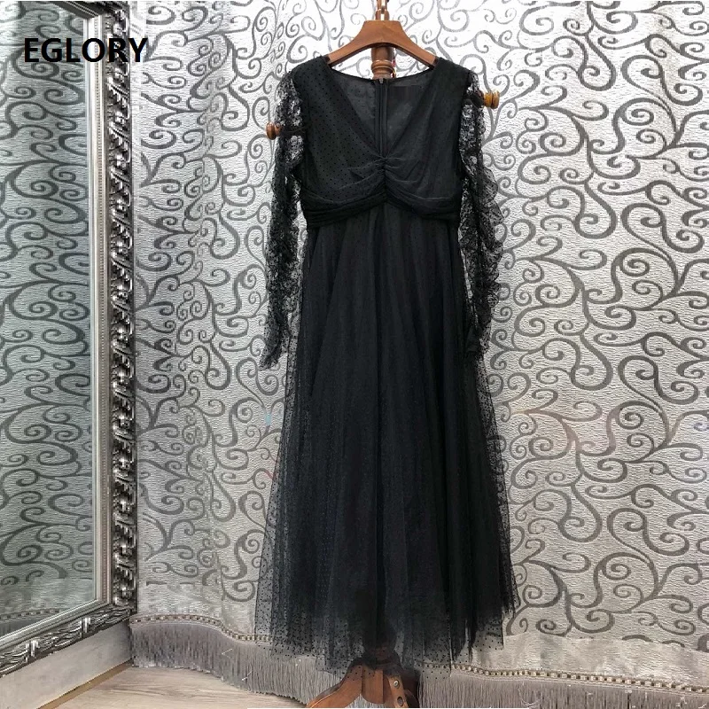Elegant Party Mesh Dress 2019 Autumn Style Women V-Neck Polka Dot Patterns Sheer Sleeve Large Swing Party Black Dresses Vestido
Elegant Party Mesh Dress 2019 Autumn Style Women V-Neck Polka Dot Patterns Sheer Sleeve Large Swing Party Black Dresses Vestido