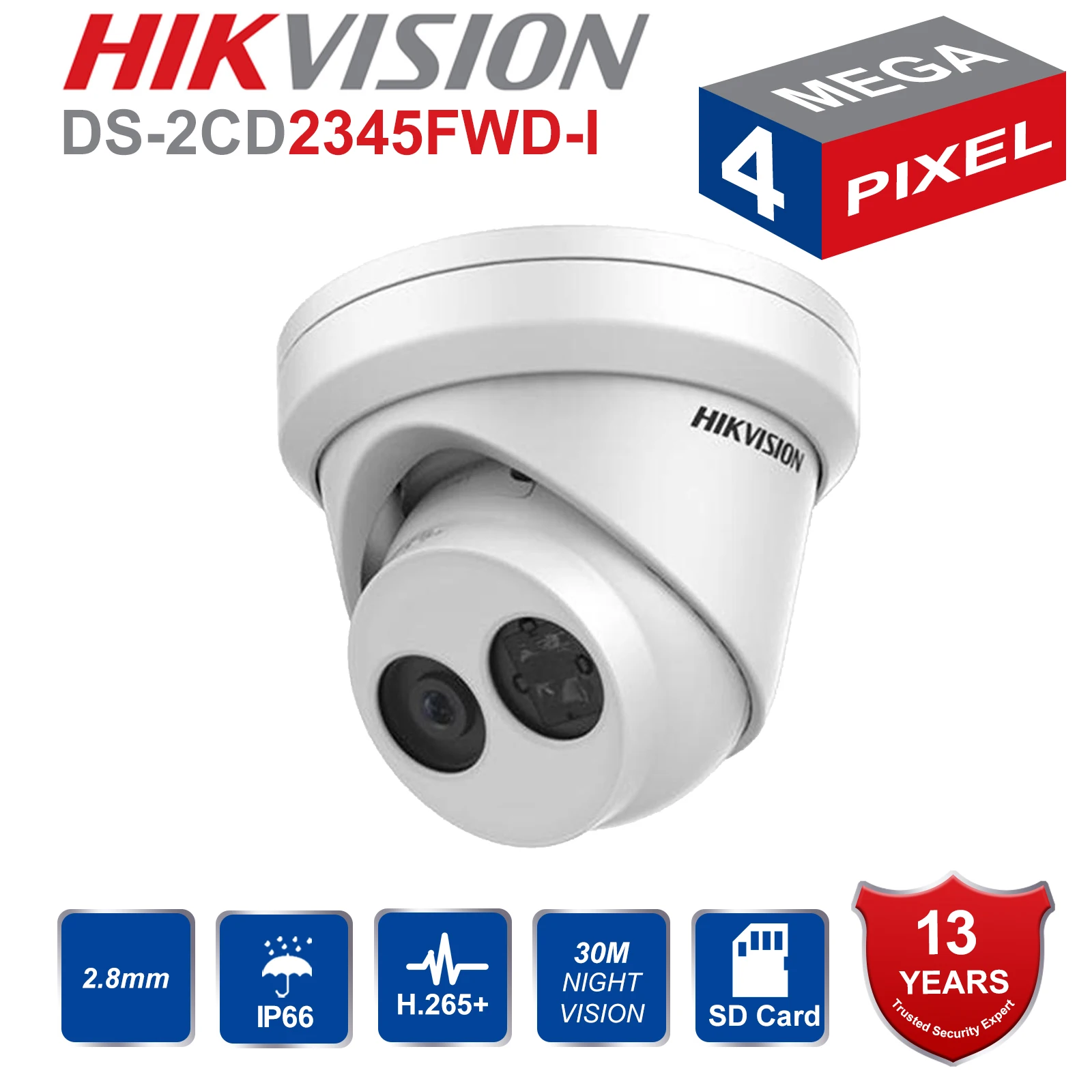 Hikvision Original PoE IP Camera outdoor DS-2CD2345FWD-I 4MP Turret Video Surveillance Security Camera H.265 IR 30M SD Card Slot
Hikvision Original PoE IP Camera outdoor DS-2CD2345FWD-I 4MP Turret Video Surveillance Security Camera H.265 IR 30M SD Card Slot