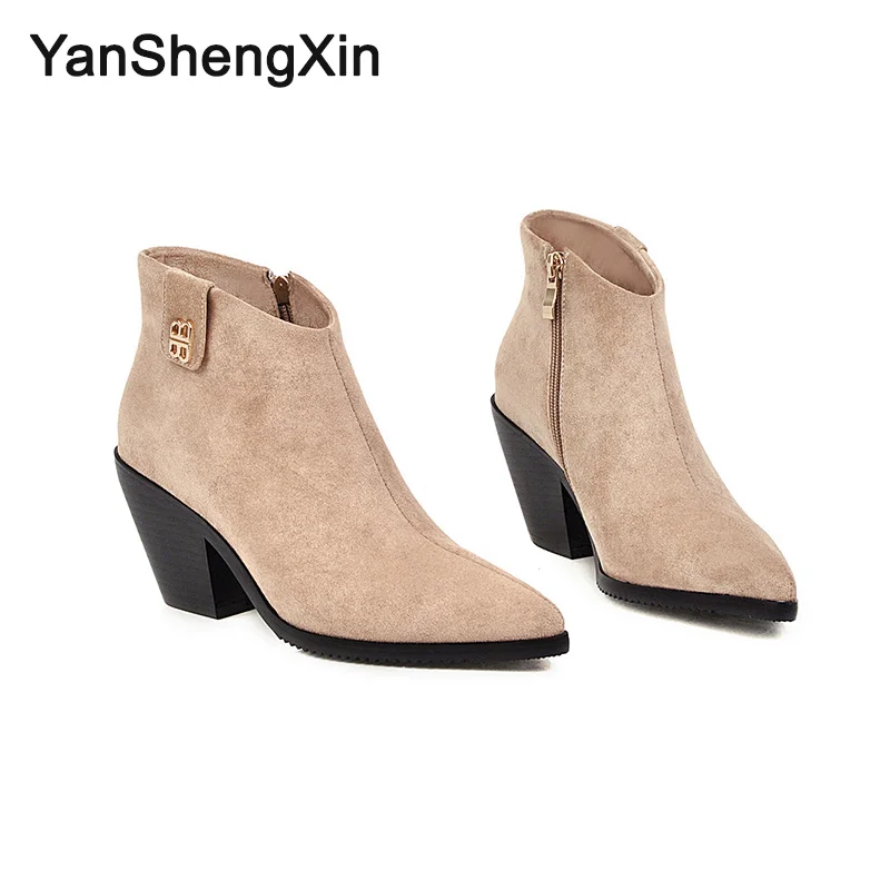 

YANSHENGXIN Shoes Woman Boots Pointed Toe Ankle Boots Spike Heels Women Shoes Autumn Winter Boots Inner Zip Ladies Booties