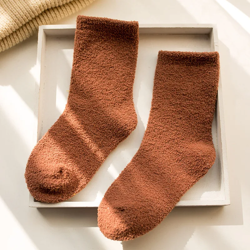 Зимние теплые однотонные детские носки для мальчиков коралловые бархатные