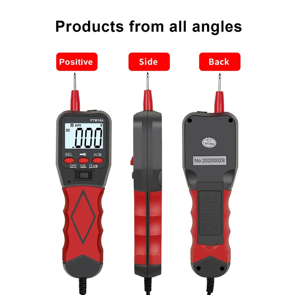 PTM16A Handheld Pen Type Digital Multimeter DC/AC Voltage Meter Resistance Diode Continuity Tester Backlight LCD Display
PTM16A Handheld Pen Type Digital Multimeter DC/AC Voltage Meter Resistance Diode Continuity Tester Backlight LCD Display