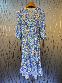 2020 Spring and Summer New Women's V-neck Waist Side Lace-up Small Floral Long-Sleeved Dress 616
2020 Spring and Summer New Women's V-neck Waist Side Lace-up Small Floral Long-Sleeved Dress 616