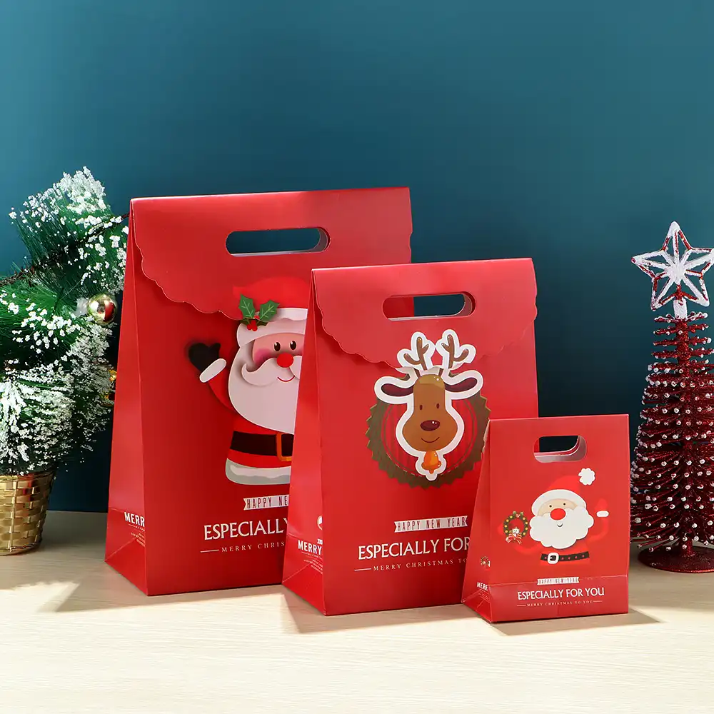 1 pc christmas kraft paper bag santa claus elk pattern gift box