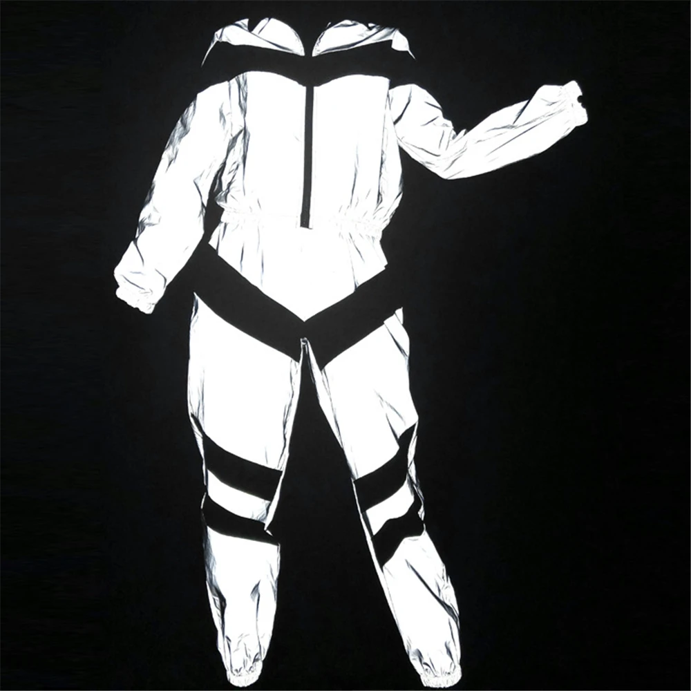Women Tracksuits 2 Piece Set Reflective Zip Crop Top Pants Windbreaker Fashion Female Loose Glow Jacket Coat Trousers Plus Size
Women Tracksuits 2 Piece Set Reflective Zip Crop Top Pants Windbreaker Fashion Female Loose Glow Jacket Coat Trousers Plus Size