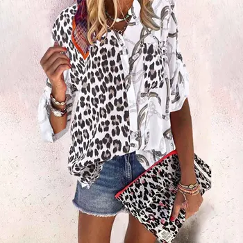 Loose Daily Spring Tunic Tops Fashion Splice Button Leopard Print Adult Stand Up Collar Casual Long Sleeve Women Blouse Elegant
Loose Daily Spring Tunic Tops Fashion Splice Button Leopard Print Adult Stand Up Collar Casual Long Sleeve Women Blouse Elegant