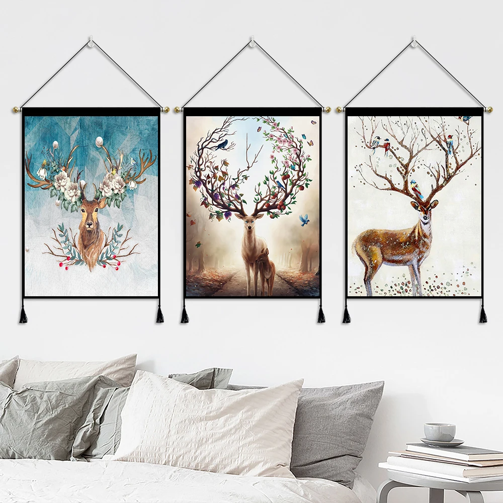 

Modern Nature Scenery Picture Canvas Painting Wall Art Winter Landscape Forest Deer Poster and Print for Home Wall Decor Picture