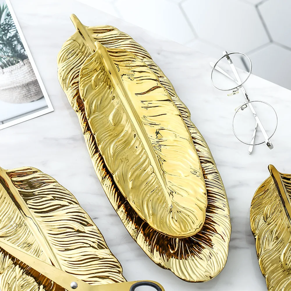 1 PC Gold Feather Shape Ceramic Jewelry Plate Nordic Dessert Jewelry Storage Trays Plate Dish Dinnerware S L Size
1 PC Gold Feather Shape Ceramic Jewelry Plate Nordic Dessert Jewelry Storage Trays Plate Dish Dinnerware S L Size