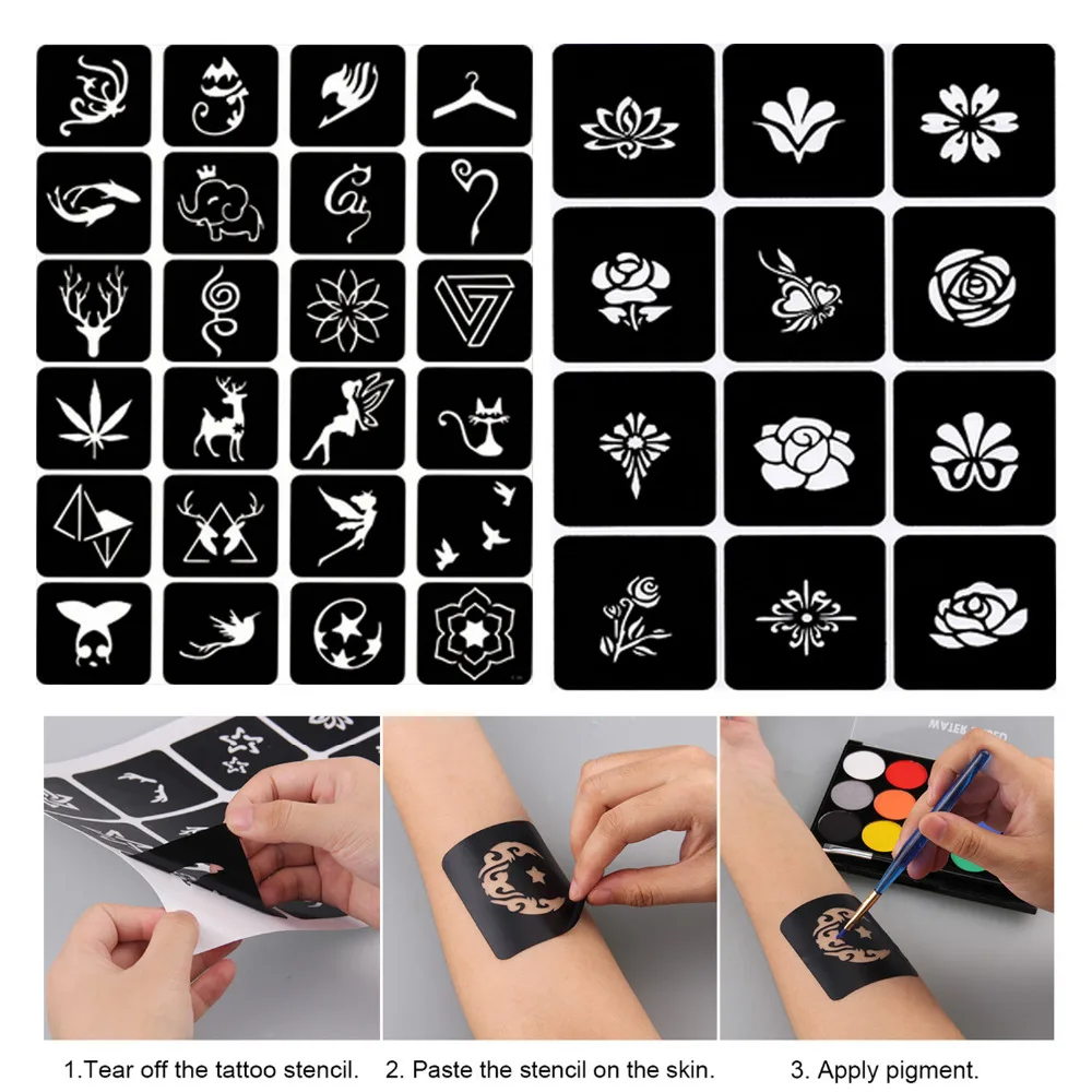 2 Sheet Reusable Tattoo Temporary Stencils Templates Set for Henna Professional Artist Wedding Birthday Party Concert Daily Use
2 Sheet Reusable Tattoo Temporary Stencils Templates Set for Henna Professional Artist Wedding Birthday Party Concert Daily Use