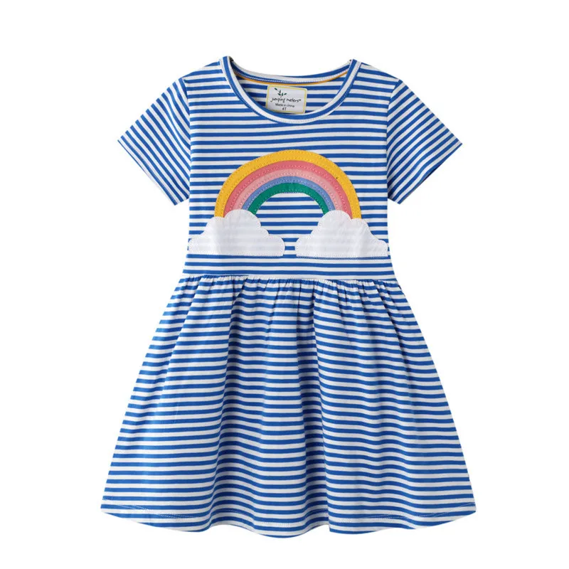 

Jumping Meters 2-7T Princess Baby Dresses Applique Rainbow Cute Party Girls Tutu Dresses Cotton Stripe Children's Girls Dress