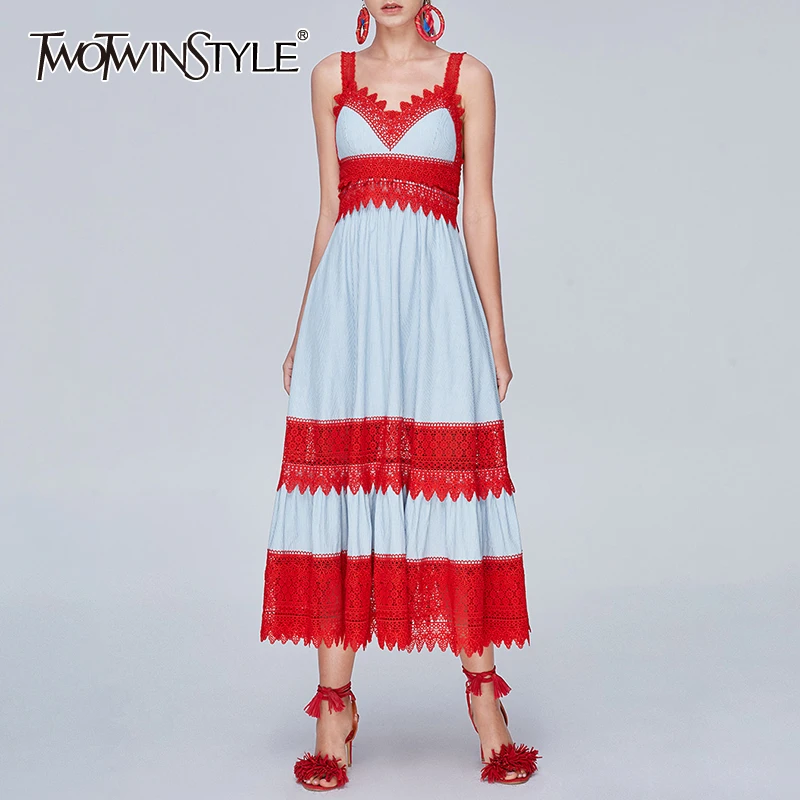 TWOTWINSTYLE Striped Sexy Dress Women Sleeveless Off Shoulder Backless High Waist Lace Patchwork Dresses Female 2019 Summer New
TWOTWINSTYLE Striped Sexy Dress Women Sleeveless Off Shoulder Backless High Waist Lace Patchwork Dresses Female 2019 Summer New