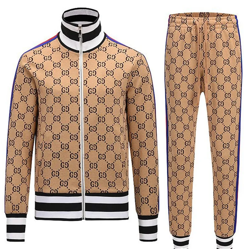 New Hombre Fashio Men Sets 2 Pieces Tracksuit Men's Clothing Jackets+Pants Pullover Sportwear Gentlemen Plaid Mens Clothes | Мужская