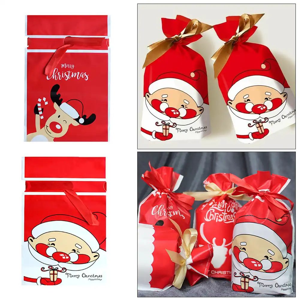 hot sale christmas drawstring bags santa claus plastic gift b