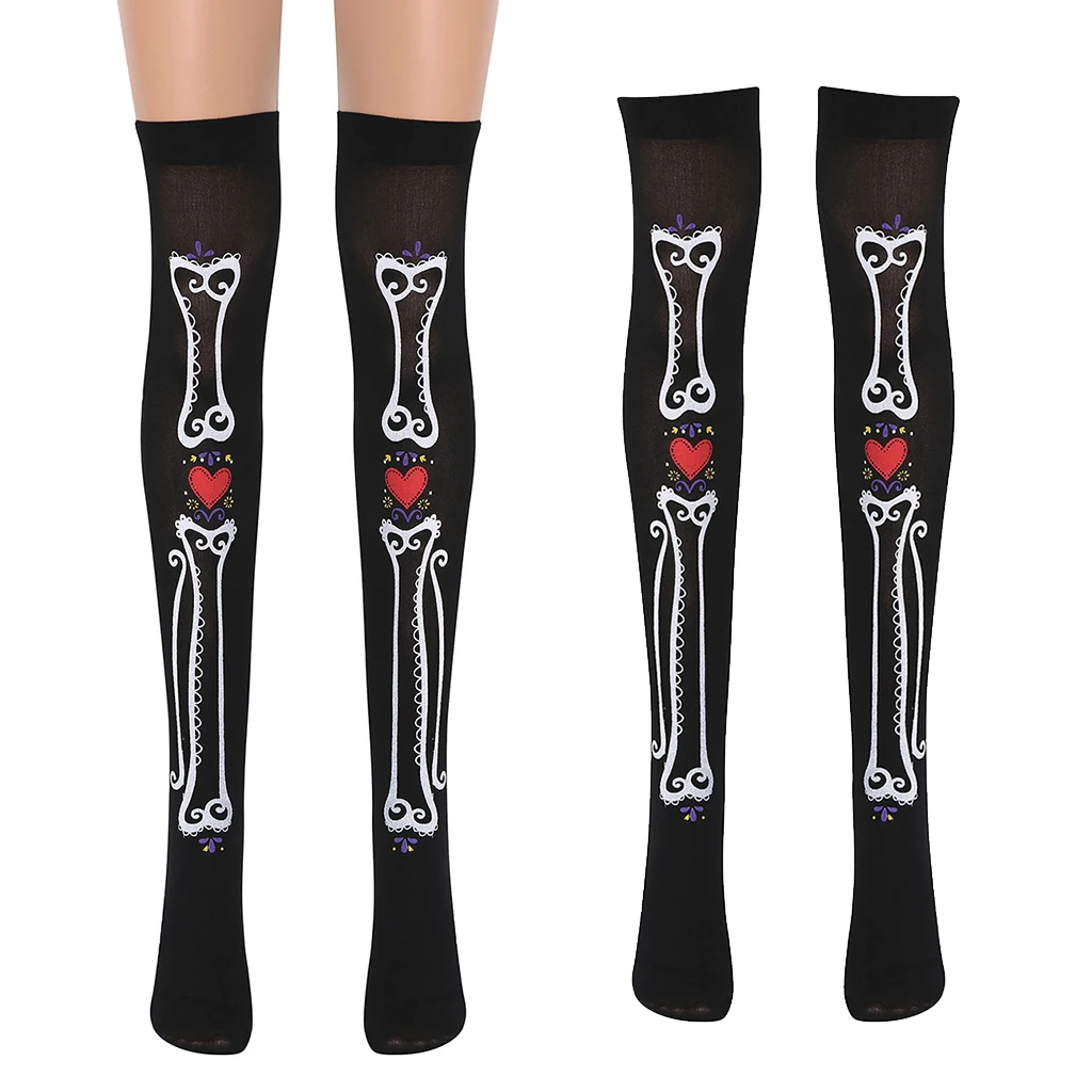 Fashion Women Over The Knee Stockings High Thigh Running Sock Skull Skeleton Heart Printed Warm Leg Socks Halloween Cosplay Fashion Women Over The Knee Stockings High Thigh Running Sock Skull Skeleton Heart Printed Warm Leg Socks Halloween Cosplay