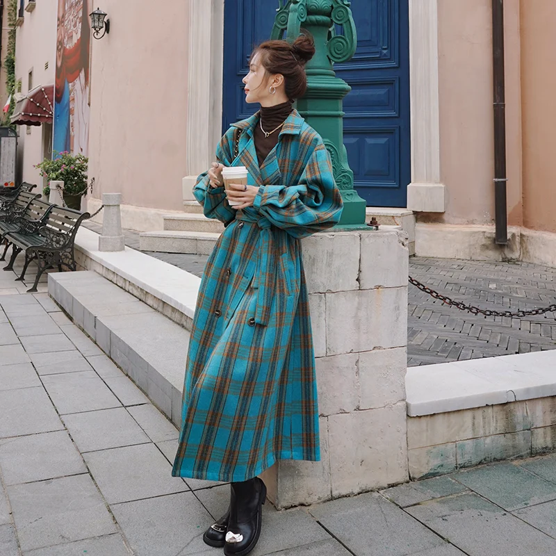Women Fashion Double Breasted Loose Korean Long Plaid Woolen Coat Winter Clothes Female Vintage Elegant Chic Belt Overcoat 8510
Women Fashion Double Breasted Loose Korean Long Plaid Woolen Coat Winter Clothes Female Vintage Elegant Chic Belt Overcoat 8510