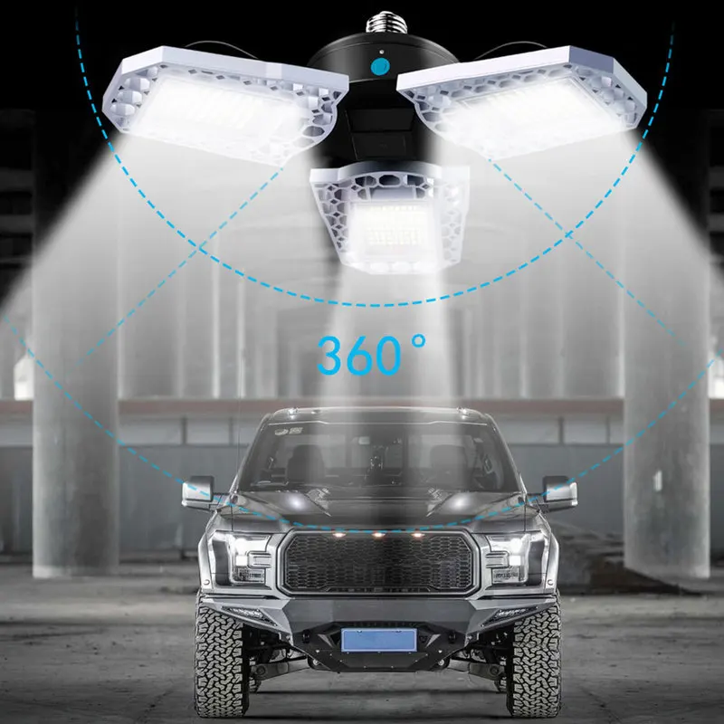 E27 LED Garage Light Deformation 60W Sensor Light 360 Angle Adjustable Ceiling Lamp for Soccer Field Workshop 9600 LM Lights
E27 LED Garage Light Deformation 60W Sensor Light 360 Angle Adjustable Ceiling Lamp for Soccer Field Workshop 9600 LM Lights