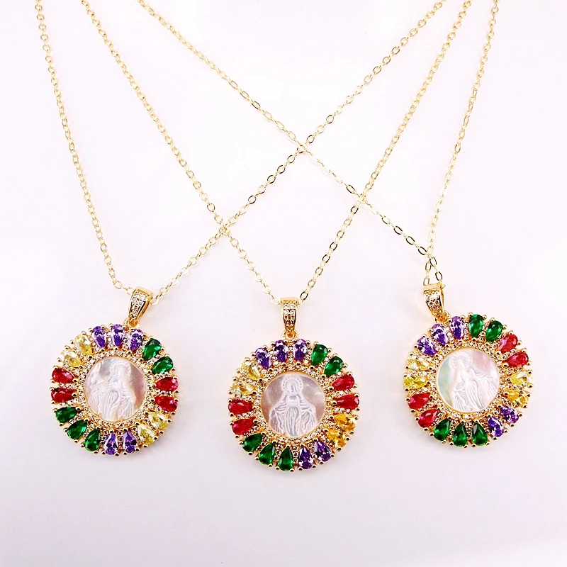 6PCS, Gold Filled Colorful Zirconia Fashion CZ Micro Pave Mother Of Pearl Shell Jesus/ Mary of Virgin Pendant Necklace
6PCS, Gold Filled Colorful Zirconia Fashion CZ Micro Pave Mother Of Pearl Shell Jesus/ Mary of Virgin Pendant Necklace