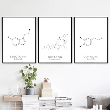 

School Lab Wall Art Canvas Poster Print Oxytocin Dopamine Painting Molecular Structure Picture Chemistry Science Decor