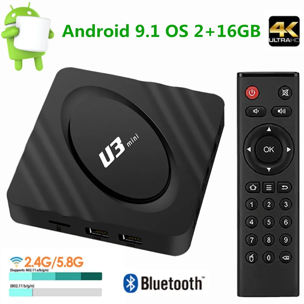 Android 9.1 HD 4K TV Receiver Media Player WiFi 2.4/5G Built-in RJ45 Smart Android TV Box 2G 16GB Support Netflix Set Top Box
Android 9.1 HD 4K TV Receiver Media Player WiFi 2.4/5G Built-in RJ45 Smart Android TV Box 2G 16GB Support Netflix Set Top Box