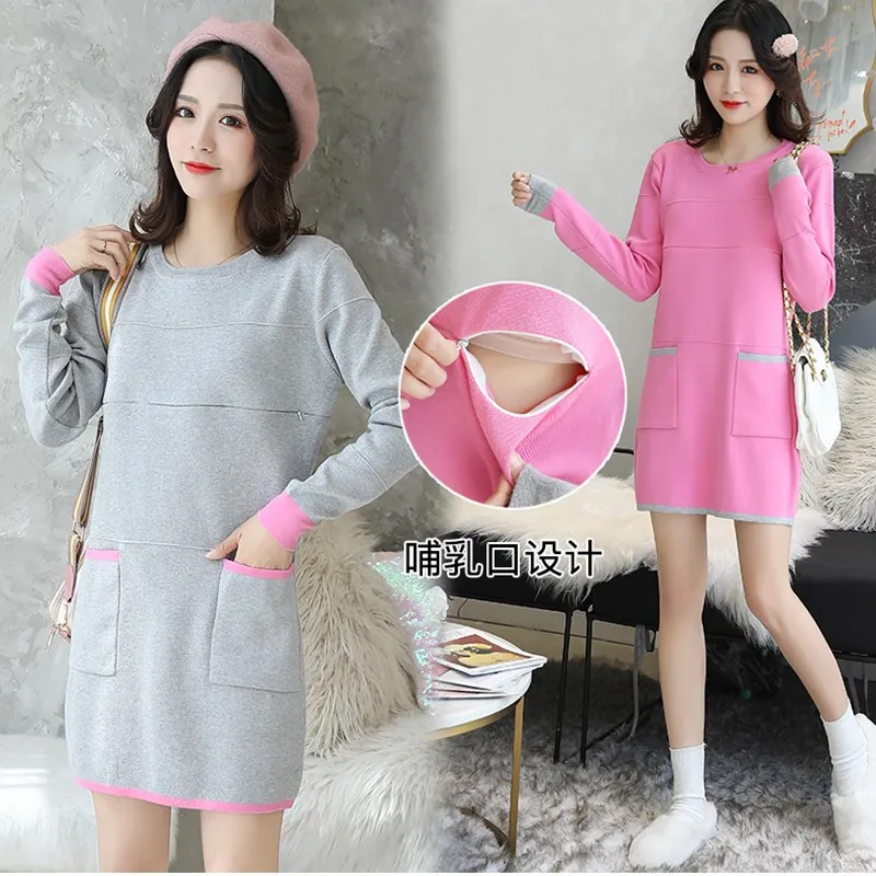 Breastfeeding Maternity Dresses Autumn Winter Long Sleeve Clothes For Pregnancy Women Pocket Nursing Maternity Clothing C0113 
Breastfeeding Maternity Dresses Autumn Winter Long Sleeve Clothes For Pregnancy Women Pocket Nursing Maternity Clothing C0113
