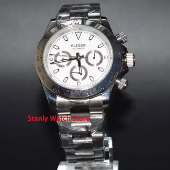 Luxury Bliger 39mm white dial luminous marks sapphire glass waterproof date week display automatic movement men's watch 
Luxury Bliger 39mm white dial luminous marks sapphire glass waterproof date week display automatic movement men's watch