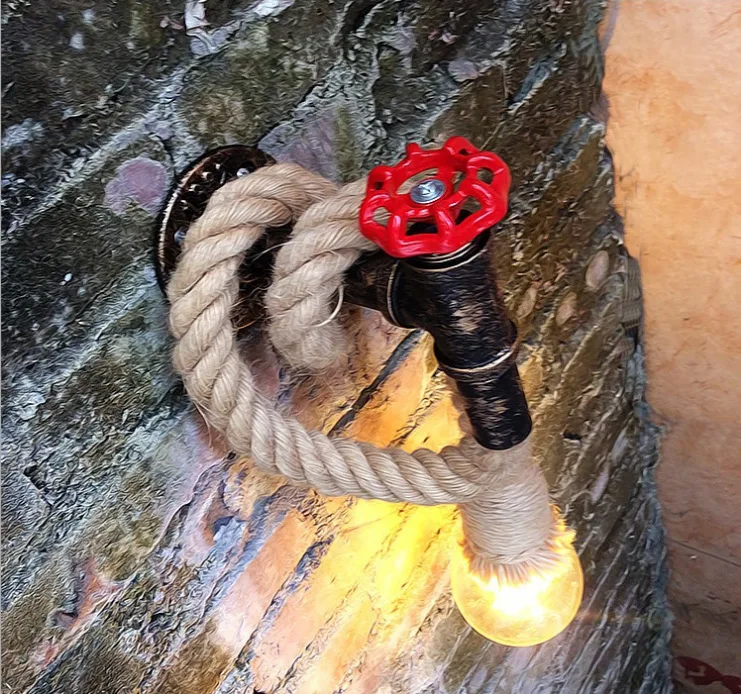 Description Picture 4 of itemIron Pipe Hemp Rope Wall Lamp American Industrial Loft Decorfor Kitchen Living Room Vintage Restaurant Bar Vanity Light Fixtures