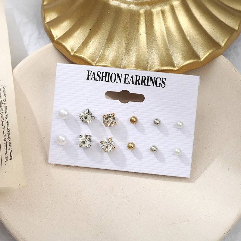 European and American hot small stud earrings new simple earrings in imitation zirconium 6 pairs 
European and American hot small stud earrings new simple earrings in imitation zirconium 6 pairs