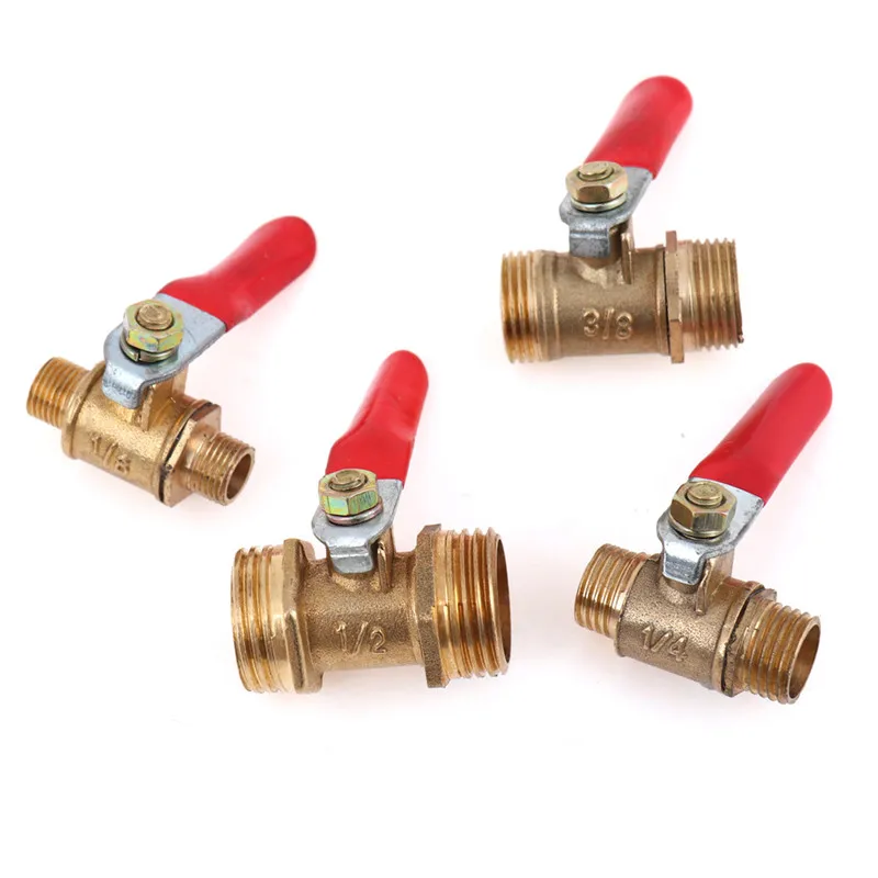 Латунный шаровой клапан резьба BSP папа-папа 1/8 "1/4" 3/8 "1/2" с красным рычагом