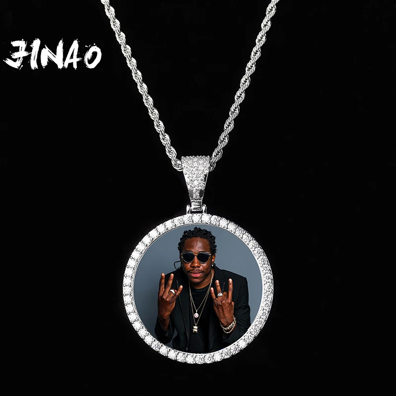 JINAO новинка на заказ большой размер фото круглое ожерелье и кулон с 4 ммтеннисными